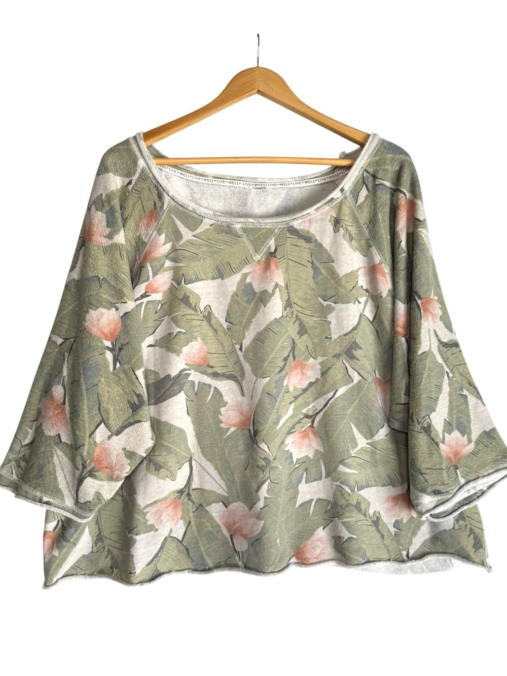 Live Well rolled edge scoop neck raglan sleeves french terry sweatshirt